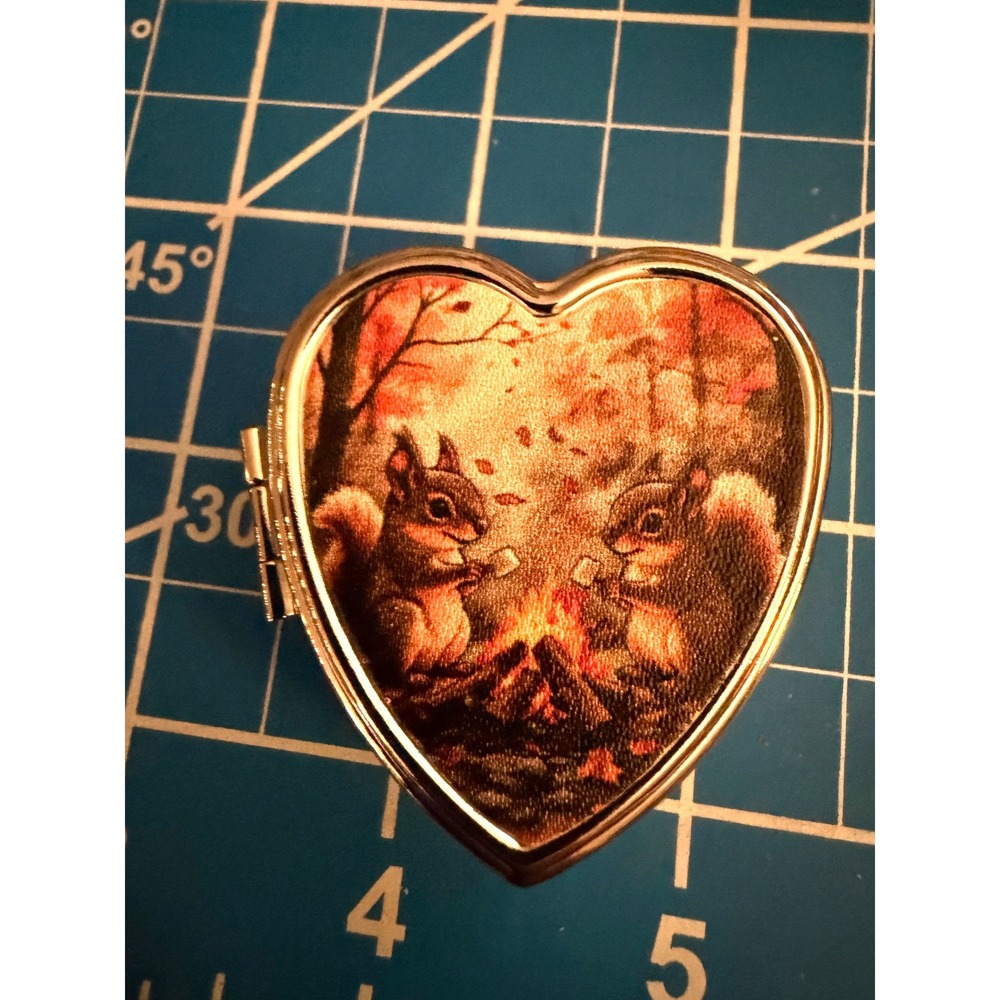 Silver Heart Squirrel Campfire Case Pill Box New